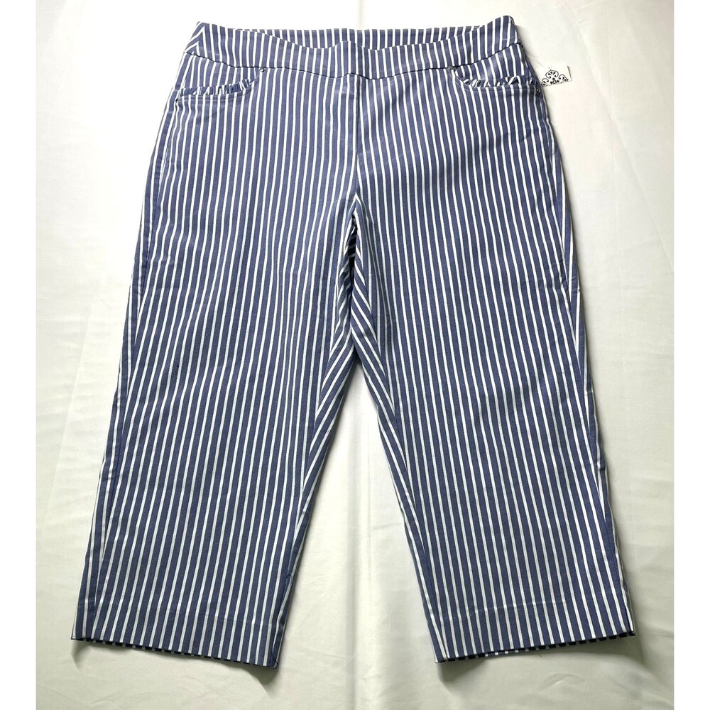 NWT Kate Park Capri Pants Womens 18W Blue White Striped Pull On Stretch